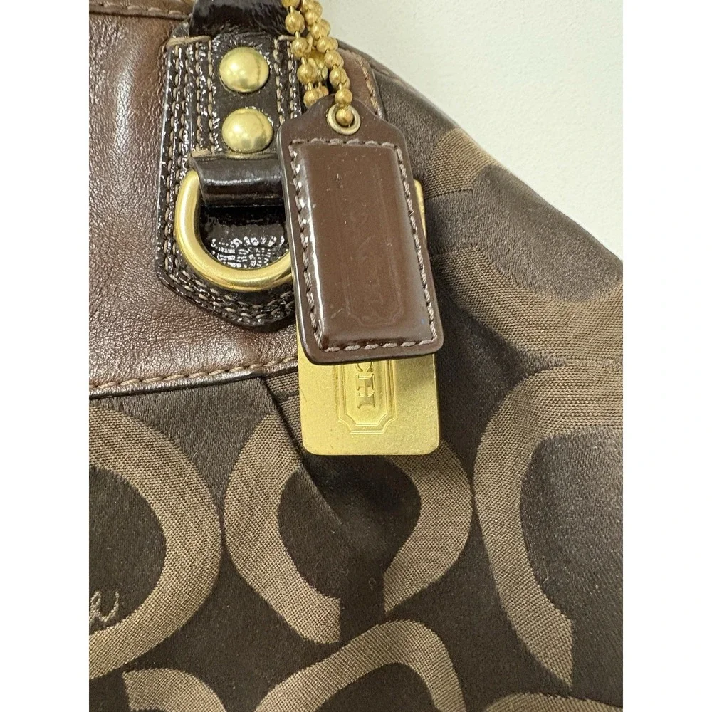 Coach Madison Sabrina Satchel Chocolate Brown Op Art Signature Shoulder Bag